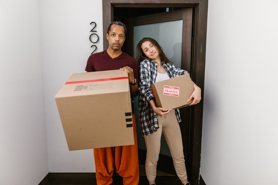 A man with curly hair, wearing a blue shirt and dark trousers, is sitting on a wooden floor inside a room with high, arched windows that let in natural light. He is surrounded by several cardboard moving boxes, some sealed with red packing tape and others open, indicating a packing or unpacking process as part of a house relocation. The boxes vary in size and are stacked in a casual manner behind and beside him. Next to him, there is a large potted plant with broad green leaves positioned near the window, adding a touch of interior decor. The room has plain white walls and a hardwood floor, providing a neutral environment typical of a residential relocation setting. Outside the windows, glimpses of urban buildings and parked cars are visible, suggesting the property is located in a city area such as Chelsea. The scene reflects the detail and professional approach offered by Man with Van Chelsea for home moving services, focusing on the logistics of furniture transport and packing within a residential environment.